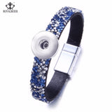 RoyalBeier Snap Leather Bracelet with Rhinestone Bangle