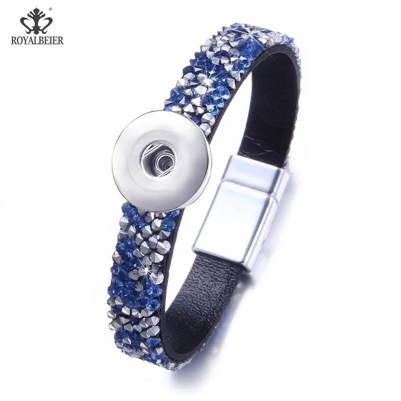 RoyalBeier Snap Leather Bracelet with Rhinestone Bangle