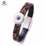 RoyalBeier Snap Leather Bracelet with Rhinestone Bangle