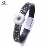 RoyalBeier Snap Leather Bracelet with Rhinestone Bangle