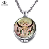 RoyalBeier Feather Locket Necklace Aromatherapy Elk Necklace Vintage Perfume