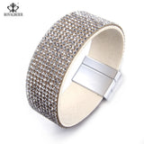 RoyalBeier Leather Crystal Wide Wrap Bracelet for Women