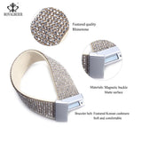RoyalBeier Leather Crystal Wide Wrap Bracelet for Women