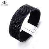 RoyalBeier Leather Crystal Wide Wrap Bracelet for Women