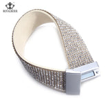 RoyalBeier Leather Crystal Wide Wrap Bracelet for Women