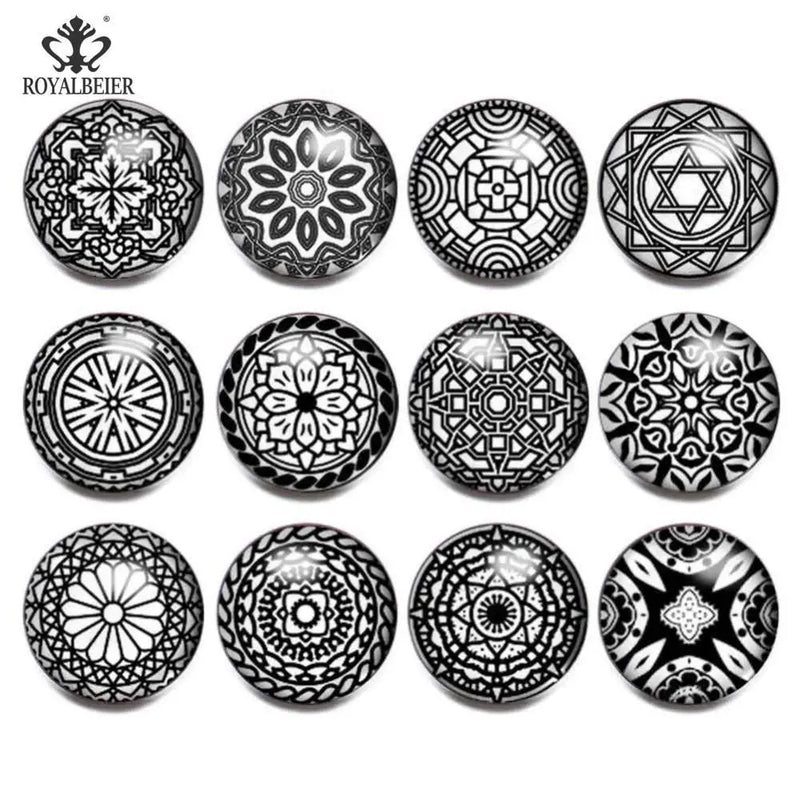 12pcs Geometry Snap Button Glass Charms Jewelry 18MM DIY For Bracelet Pendant