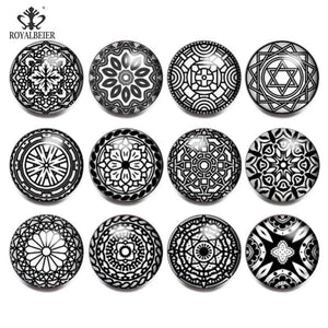 12pcs Geometry Snap Button Glass Charms Jewelry 18MM DIY For Bracelet Pendant