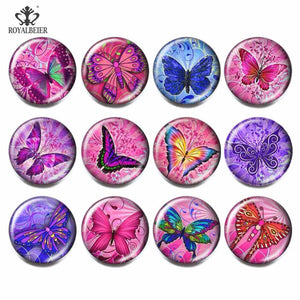 12pcs Mix Butterflies Glass 18mm Colorful Snaps Button Charm DIY Bracelet
