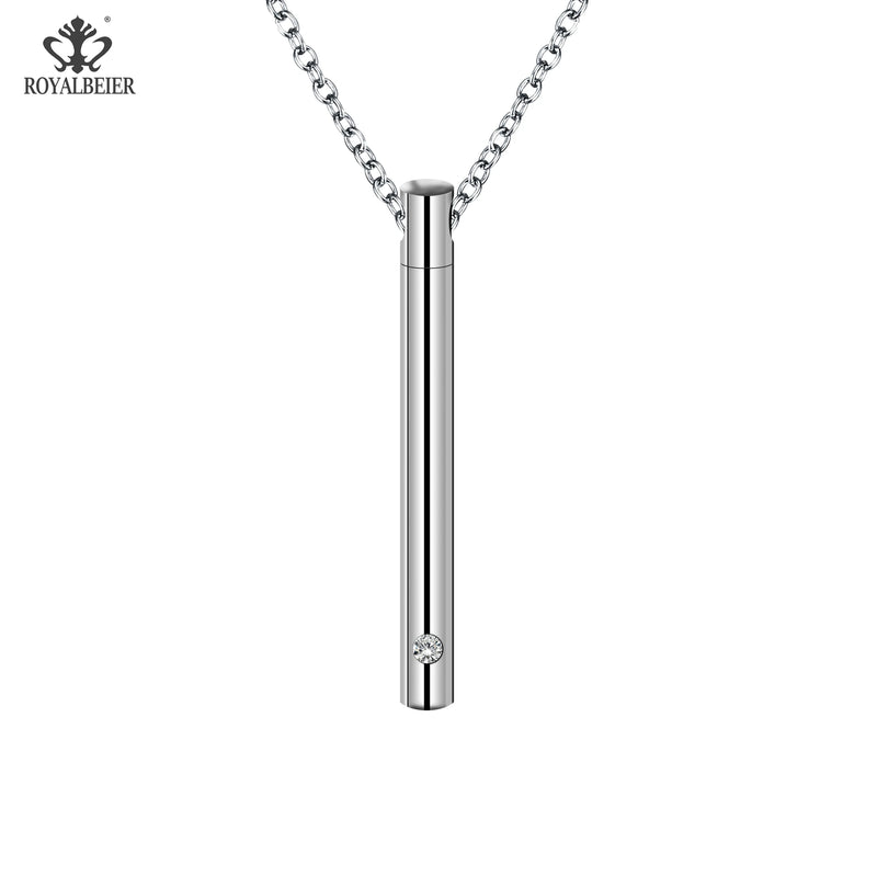 Royalbeier Stainless Steel Cremation Urn Pendant Crystal Perfume Bottle Necklace