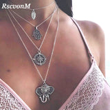 Vintage Silver Metal OM Elephant Moon Choker Necklace