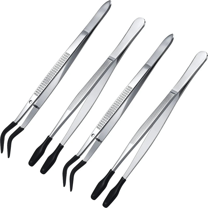 Rubber Tip Tweezers Set 12/15Cm Craft Laboratory Industrial Hobby Pliers Jewelry