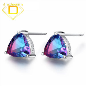 Rainbow Gemstone Stud Earrings 925 Sterling Silver Colorful Treasure Jewelry