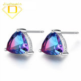 Rainbow Gemstone Stud Earrings 925 Sterling Silver Colorful Treasure Jewelry
