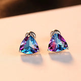 Rainbow Gemstone Stud Earrings 925 Sterling Silver Colorful Treasure Jewelry