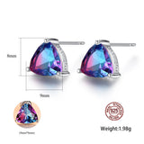 Rainbow Gemstone Stud Earrings 925 Sterling Silver Colorful Treasure Jewelry