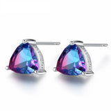 Rainbow Gemstone Stud Earrings 925 Sterling Silver Colorful Treasure Jewelry