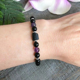 6mm Raw Tourmaline Amethyst Bracelet for Protection