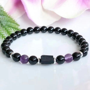 6mm Raw Tourmaline Amethyst Bracelet for Protection