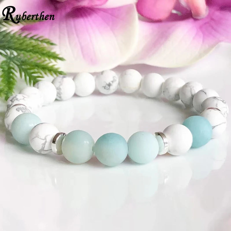 8 MM Matte Amazonite Howlite Gemstone Bracelet Women`s Natural Stone Beaded