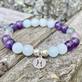 8mm Moonstone Pisces Zodiac Charm Bracelet Astrology Fluorite Gemstones