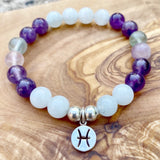 8mm Moonstone Pisces Zodiac Charm Bracelet Astrology Fluorite Gemstones