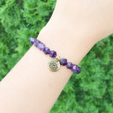 Amethyst Star Cut Bead Lotus Charm Bracelet