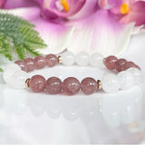 8 MM Jade & Strawberry Quartz Bracelet Healing Crystals Gemstone Bracelet