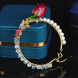 Ruby Gemstone Red Rose Bracelet 14K Filled Bangle Jewelry