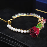 Ruby Gemstone Red Rose Bracelet 14K Filled Bangle Jewelry