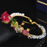 Ruby Gemstone Red Rose Bracelet 14K Filled Bangle Jewelry