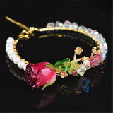 Ruby Gemstone Red Rose Bracelet 14K Filled Bangle Jewelry