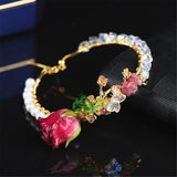 Ruby Gemstone Red Rose Bracelet 14K Filled Bangle Jewelry