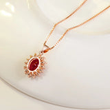 Ruby Pendant Necklace with Rose Clavicle Chain for Women