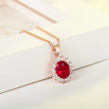 Ruby Pendant Necklace with Rose Clavicle Chain for Women