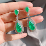 Ruby Sapphire Stone Water Droplets Tassel Drop Earrings Ice Crack Green Crystal