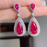 Ruby Sapphire Stone Water Droplets Tassel Drop Earrings Ice Crack Green Crystal