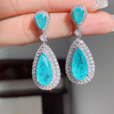 Ruby Sapphire Stone Water Droplets Tassel Drop Earrings Ice Crack Green Crystal