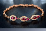 Sterling Silver Ruby Bracelet 18k Rose Red Crystal Bangle Chain Jewelry