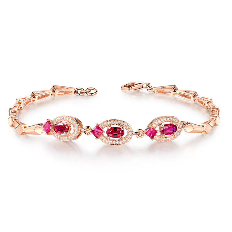 Sterling Silver Ruby Bracelet 18k Rose Red Crystal Bangle Chain Jewelry