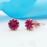 Ruby Ear Studs 585 Purple Jewelry 14K Rose Round Earrings for Women