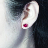 Ruby Stud Earrings 14K Rose Gold Inlay Round Charm Wedding Jewelry