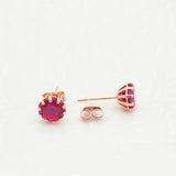 14K Rose Ruby Ear Studs Round Charm Earrings for Women
