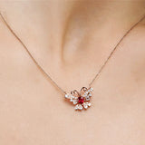 Ruby Gemstones Butterfly Choker Pendant Necklace for Women