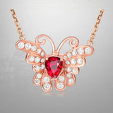 Ruby Gemstones Butterfly Choker Pendant Necklace for Women