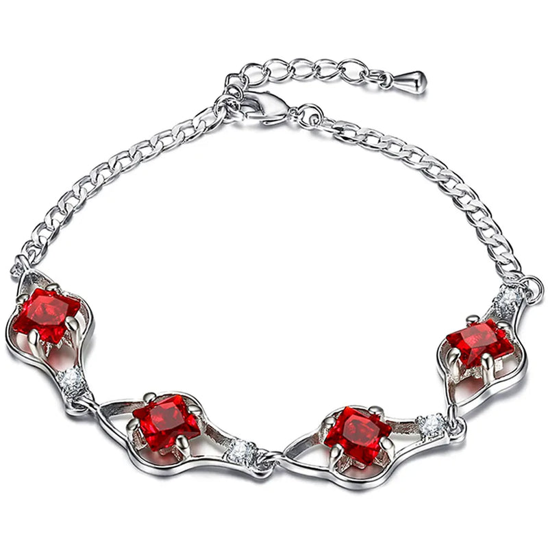 Ruby Gemstone Red Crystal Chain Bracelet for Women