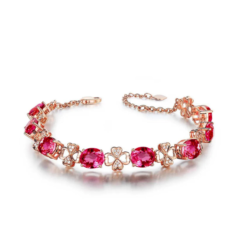 Ruby Gemstone Red Crystal Bracelet 18k Rose Gold Fine Jewelry