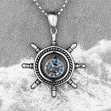 Rudder Compass Long Necklace Pendant Chain Stainless Steel