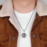Rudder Compass Long Necklace Pendant Chain Stainless Steel