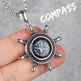 Rudder Compass Long Necklace Pendant Chain Stainless Steel