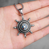 Rudder Compass Long Necklace Pendant Chain Stainless Steel